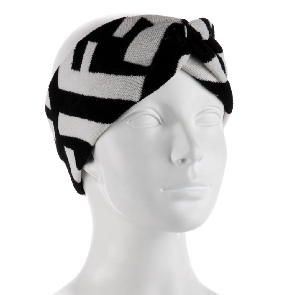 Authentic Fendi FF Zucca Wool Headband O/S Black White